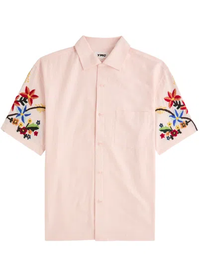 Ymc You Must Create Ymc Floral-embroidered Cotton-blend Shirt In Pink