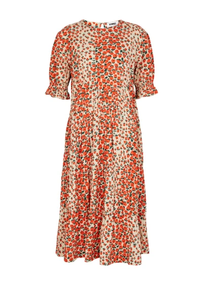Ymc You Must Create Ymc Jolene Floral-print Cotton Midi Dress In Orange