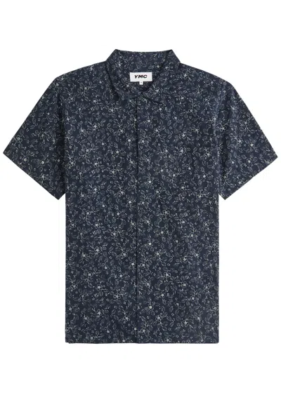 Ymc You Must Create Ymc Malick Printed Textured Cotton Shirt In Navy