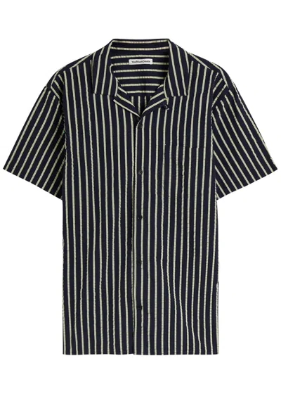 Ymc You Must Create Ymc Malick Striped Seersucker Shirt In Blue