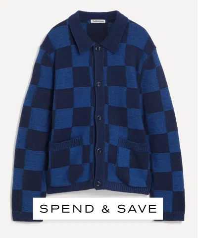 Ymc You Must Create Ymc Mens Baker Checkerboard Cardigan In Blue