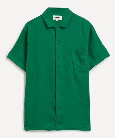 Ymc You Must Create Ymc Mens Malick Green Linen Short-sleeve Shirt