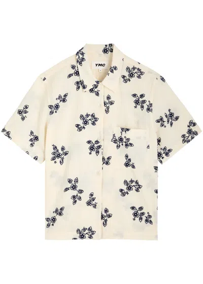Ymc You Must Create Ymc Vegas Floral-embroidered Cotton-blend Shirt In Ecru