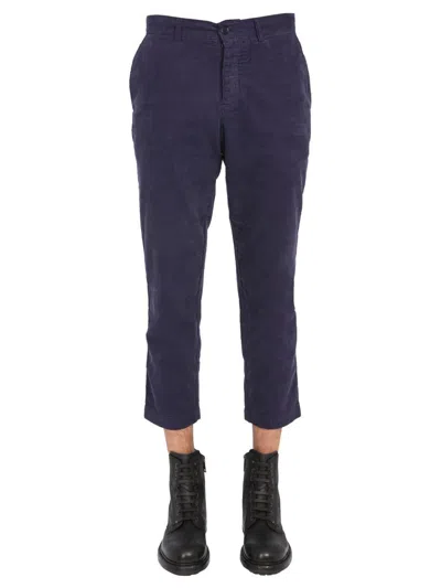 Ymc You Must Create Mid-rise Textured Cropped Trousers In Blue