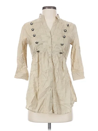 Pre-owned Ymi 3/4 Sleeve Button Down Shirt In Tan