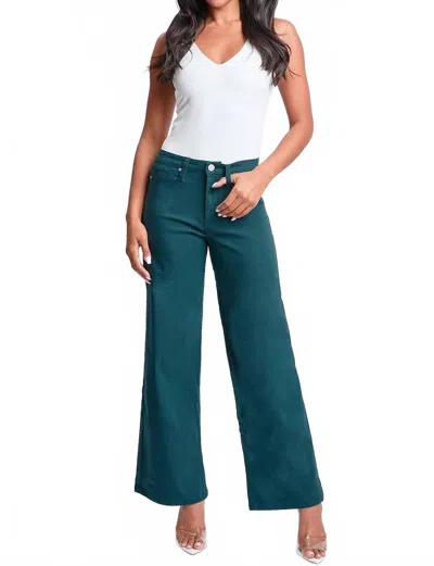 Ymi Aarhus Hyper Stretch High Waisted Wide Leg Jeans In Teal Blue