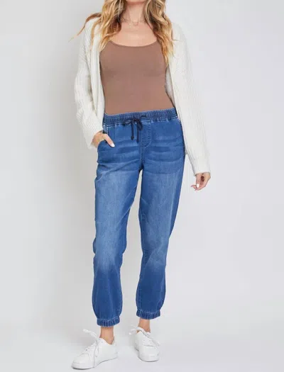 Ymi Ankle Loungewear Jogger In Medium Wash In Red