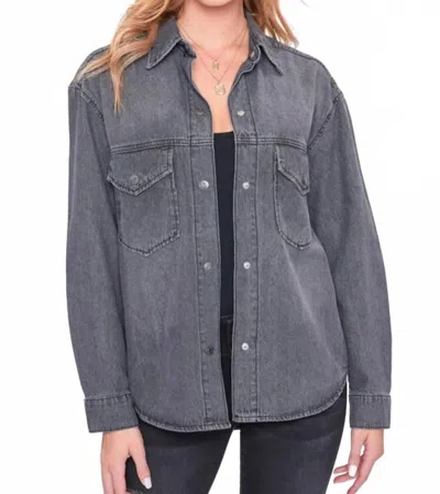 Ymi Baguette Long Sleeve Denim Shirt In Barely Black In Gray
