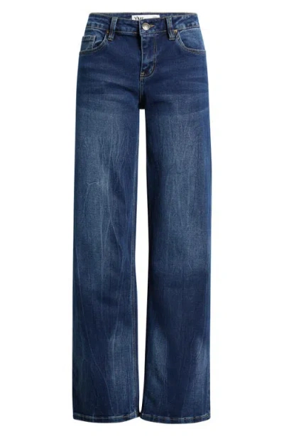 Ymi Bella Butterfly Pocket Low Rise Wide Leg Jeans In Blue