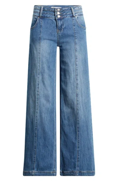 Ymi Bella Triple Button Low Rise Wide Leg Jeans In Black