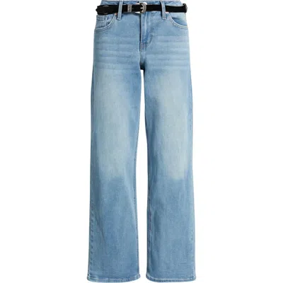 Ymi Britney Belted Wide Leg Jeans In Blue