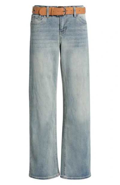 Ymi Britney Belted Wide Leg Jeans In Blue