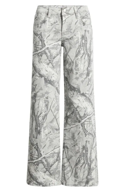 Ymi Britney Camo Low Rise Wide Leg Jeans In Gray