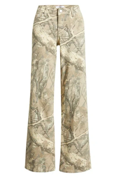 Ymi Britney Camo Low Rise Wide Leg Jeans In Brown