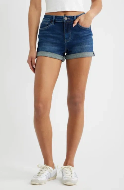 Ymi Cuffed Hem Denim Shorts In Blue