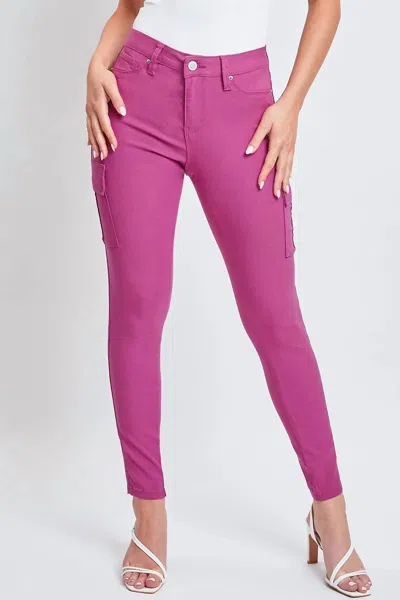 Ymi Hyperstretch Button Skinny Cargo Jeans In Berry
