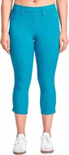 Ymi Hyperstretch Pull On Capri With Side Slit In Blue