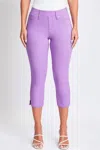 Ymi Hyperstretch Pull On Capri With Side Slit In Lavender In Purple