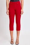 Ymi Hyperstretch Pull On Capri With Side Slit In Red In Red