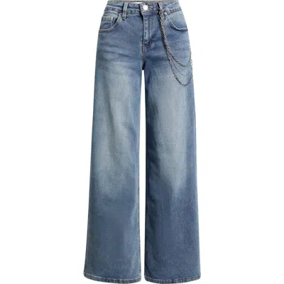 Ymi Joey Chain Detail High Waist Wide Leg Jeans In Blue