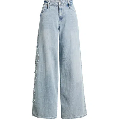 Ymi Joey Super Wide Leg Jeans With Love Appliqué In Animal Print