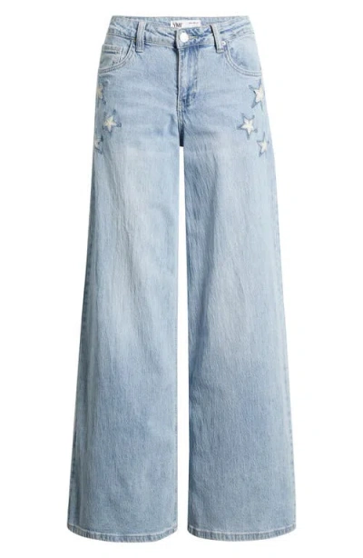 Ymi Joey Super Wide Leg Jeans With Star Appliqué In Blue