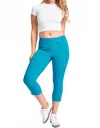 Ymi Hyperstretch Pull On Capri With Side Slit In Blue In Blue