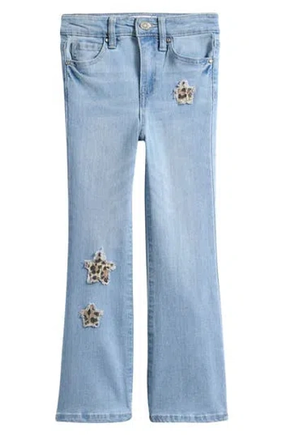 Ymi Kids' Animal Print Star Inset Flare Jeans In Blue