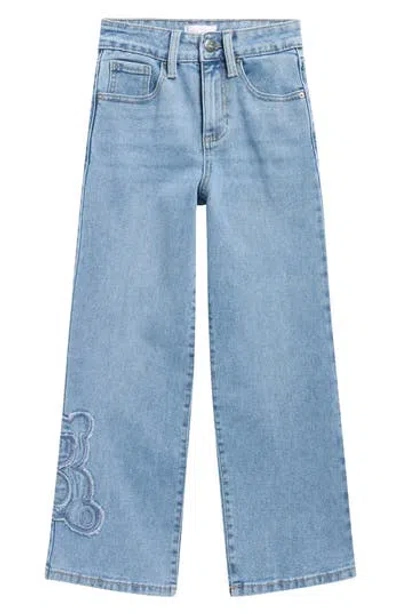 Ymi Kids' Bear Patch Wide Leg Jeans In Blue