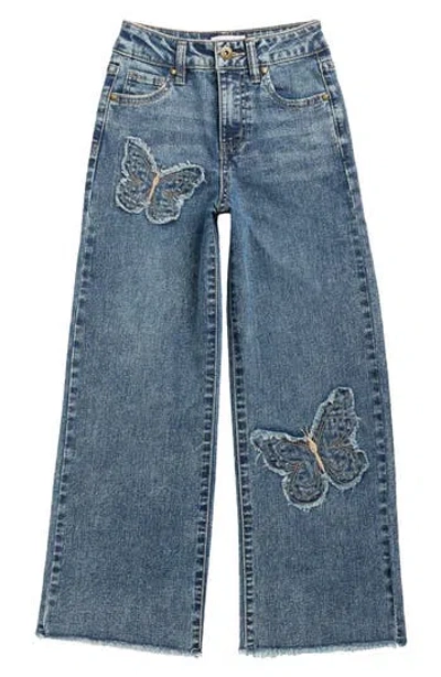 Ymi Kids' Butterfly Wide Leg Jeans In Blue