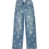 Ymi Kids' Cherry & Bow Print Wide Leg Jeans In Multi