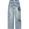 Ymi Kids' Heart Patch Wide Leg Pants In Blue