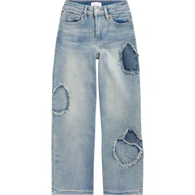 Ymi Kids' Heart Patch Wide Leg Pants In Blue