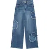 Ymi Kids' Heart Patch Wide Leg Pants In Blue