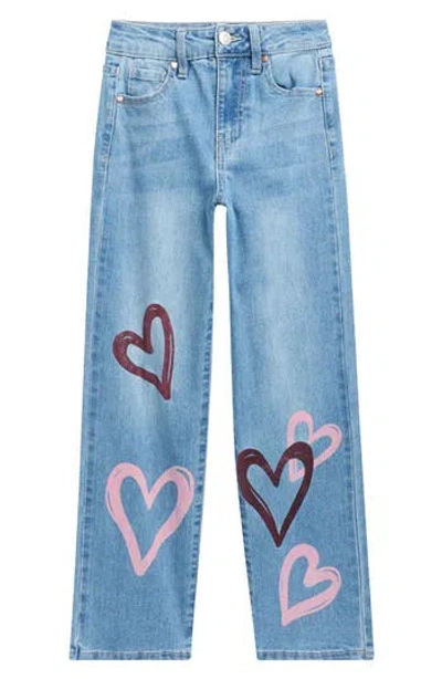 Ymi Kids' Relaxed Fit Heart Accent Straight Leg Jeans In Blue