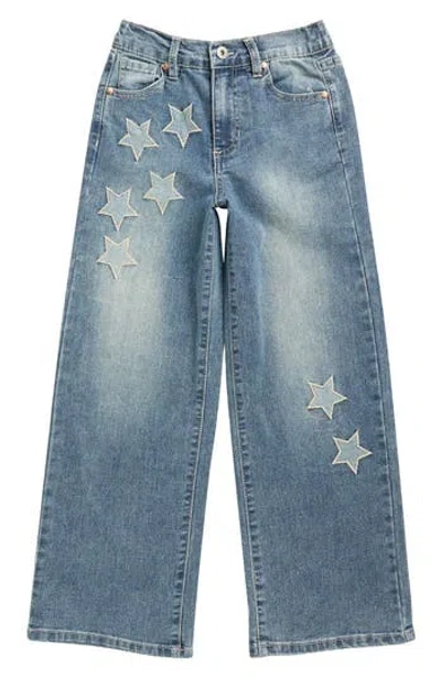 Ymi Kids' Star Patch Wide Leg Jeans In Blue