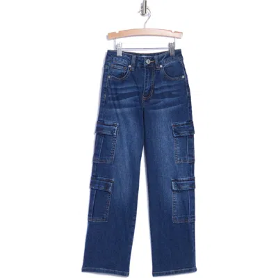 Ymi Kids' Wide Leg Cargo Jeans In Medium Blue