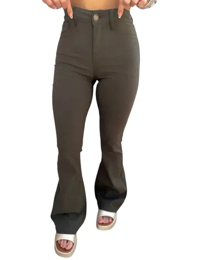 Ymi Lainey Hyperstretch High Rise Flare Jeans In Olive In Green