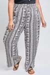 Ymi Linen Elastic Waist Pant - Plus In Tribal Stripe