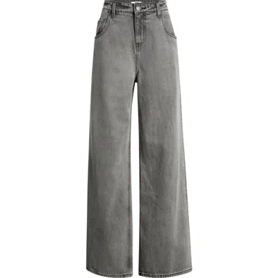 Ymi Love Print Relaxed Superwide Leg Jeans In Gray