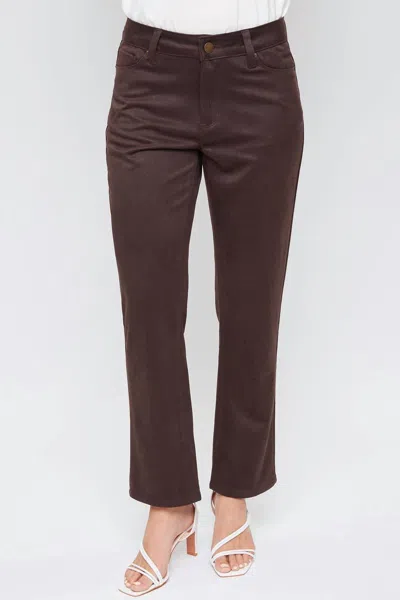 Ymi Missy Sueded Twill Straight Leg Pant In Chocolate In Gold