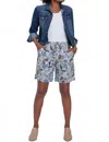 Ymi Patterned Shorts With Elastic Waist In Batik Flower In Blue