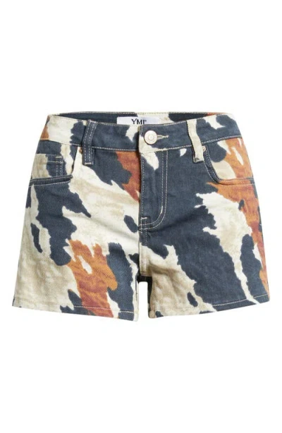 Ymi Print Mid Rise Bull Denim Shorts In Multi