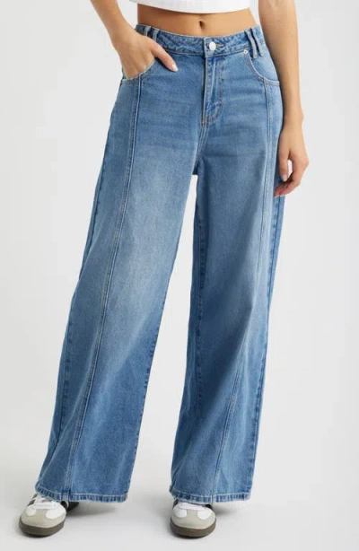 Ymi Relaxed Baggy Wide Leg Jeans In Blue