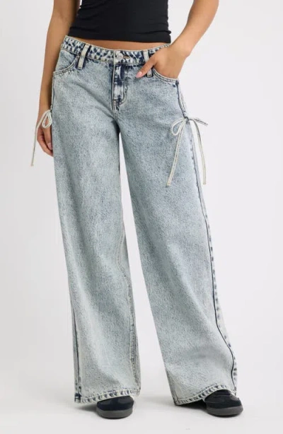 Ymi Side Cinch Bow Wide Leg Jeans In Gray