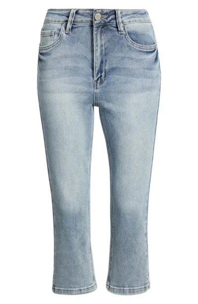Ymi Side Slit High Waist Capri Jeans In Blue