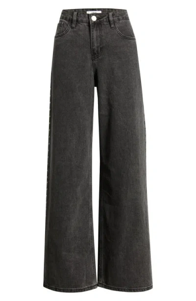 Ymi Stud Embellished Relaxed Extra Baggy Wide Leg Jeans In Black