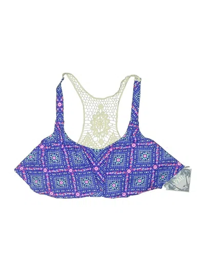 Ymi Swimsuit Top Blue Print Pattern Scoop Neck Swimwear