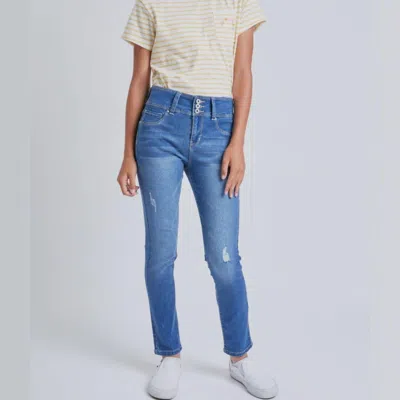 Ymi Teens Rips Tatters Skinny Jeans In Light Wash Denim In Multi