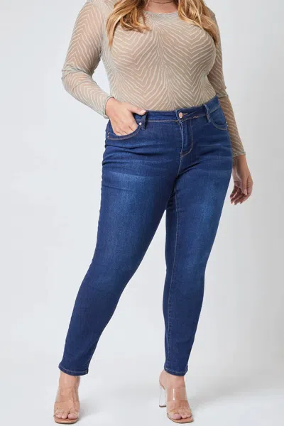 Ymi Wannabettabutt 2 Button Roll Cuff Ankle Jeans - Plus In Dark Denim In Blue